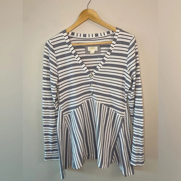 Anthropologie Maeve Eliza Babydoll Striped Henley Tunic Long Sleeve - Picture 4 of 8